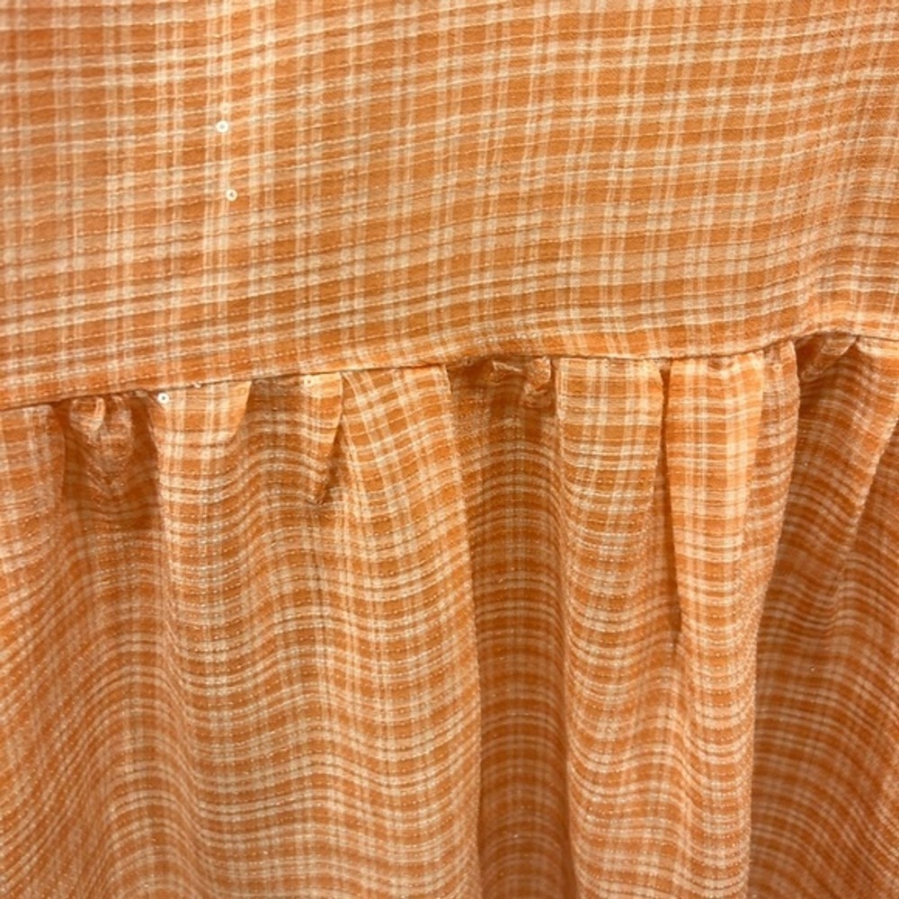 Collective The Label Peach Gingham Sequin Puff Sleeve Babydoll Mini Dress US 12 - Picture 5 of 8